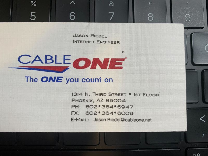 CableOne Internet Engineer business card